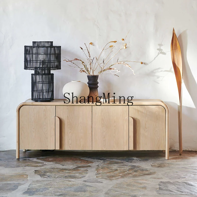 FG good-looking  log solid wood TV cabinet living room high-footed locker simple storage ash wood floor cabinet