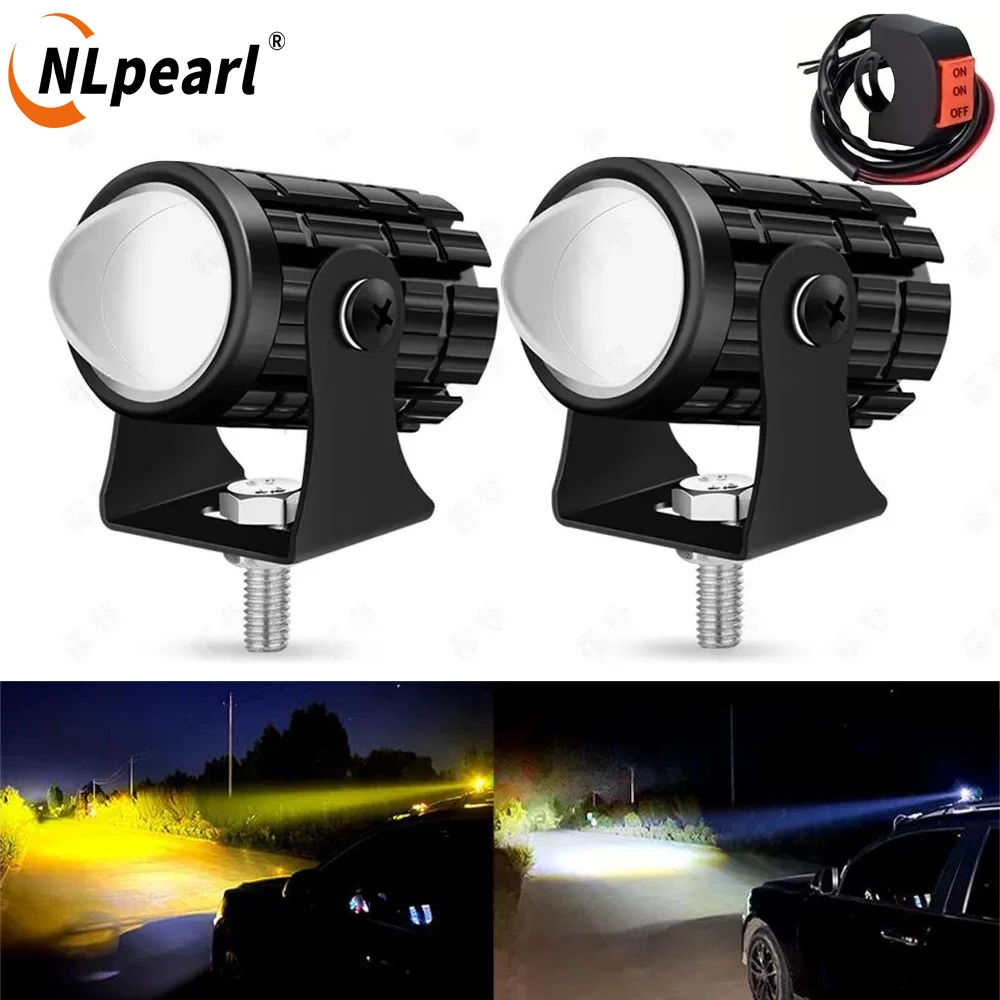 NLpearl 8000LM Motorcycle LED Auxiliary Headlights Dual Colour Fog Light With Control Switch Moped Working for Spotlight Lamp