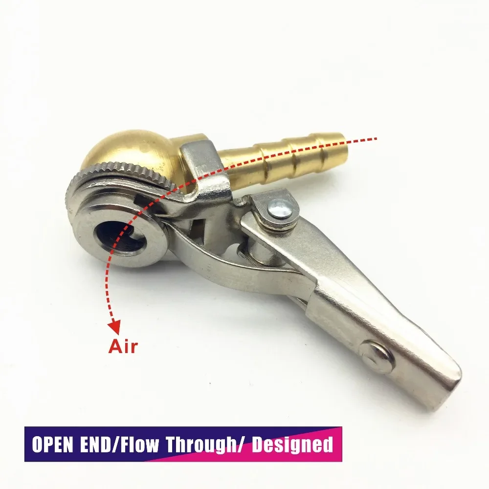 8x28mm Hose Barb,Clip-On Ball Foot Air Chuck,Open (Flow Through) ,Brass Stem,Tire/Tyre Inflator Gauge Fitting,Tire Repair Tools