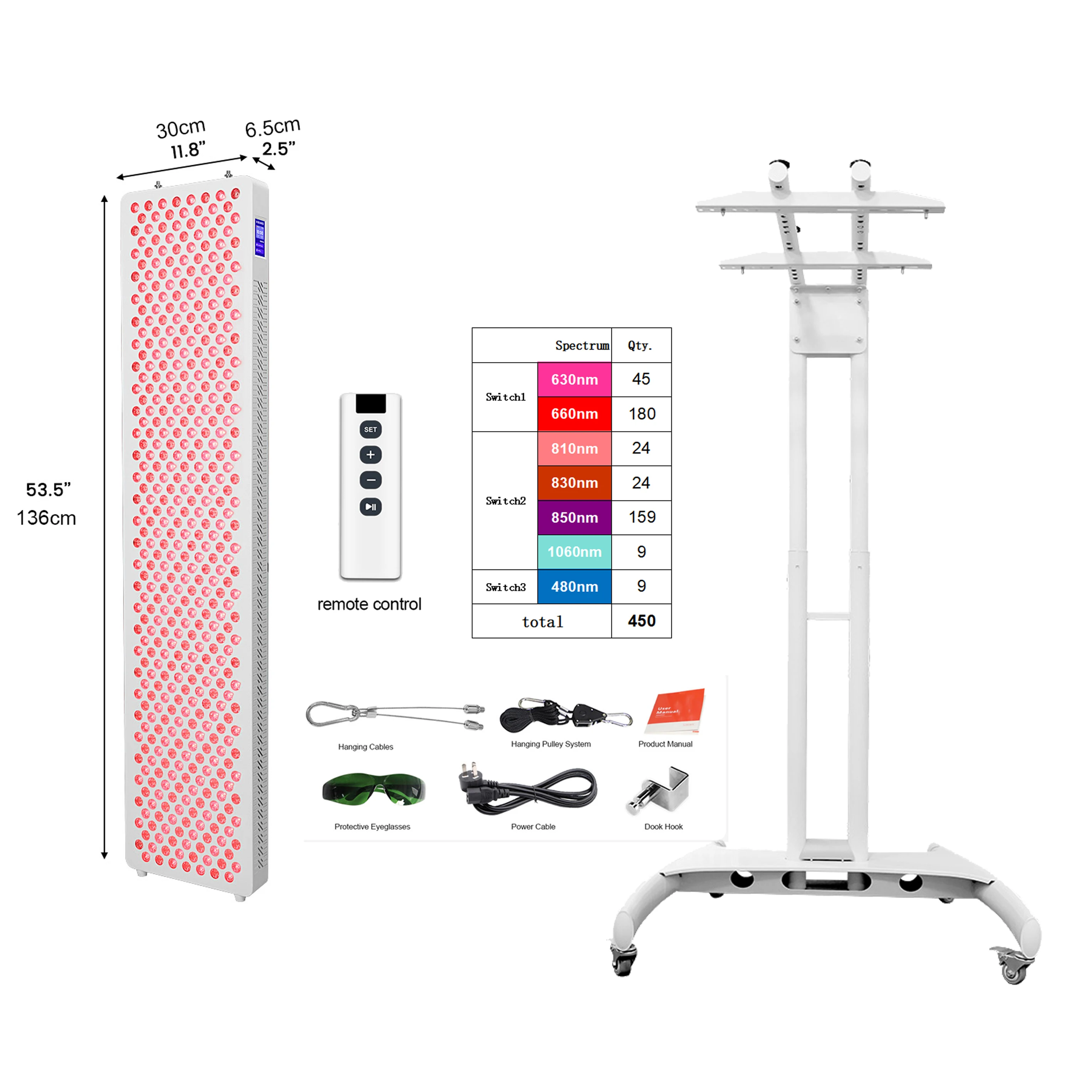 Full Body Red Light Therapy Panel 480nm 1060nm 630nm 660nm 810nm 830nm 850nm Red Near Infrared Light Panel With Remote Controlle