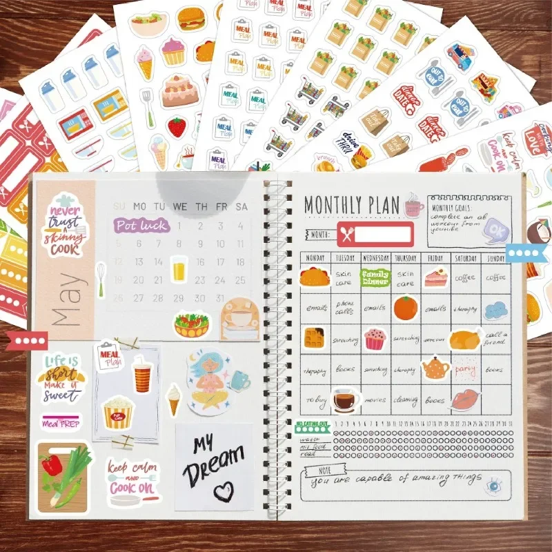 ملصقات تخطيط الطعام، ملصقات تزيين القرطاسية، كتاب الطعام اليومي والتسوق للمخططات، مجلة التقويمات #1