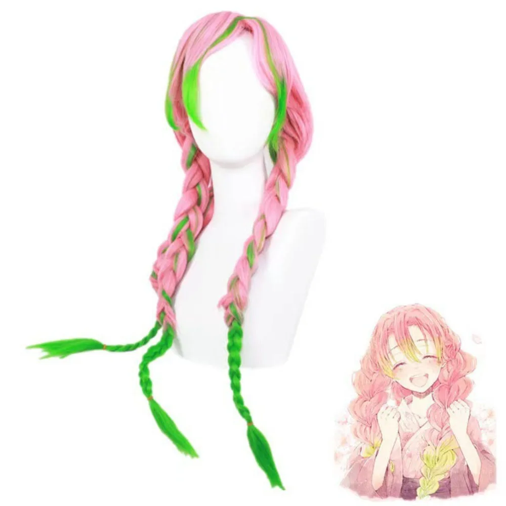 Anime Demon Slayer série perruque couverture scène jeu de rôle Kanroji Mitsuri chapeaux soirée vêtements Match cheveux accessoires perruque