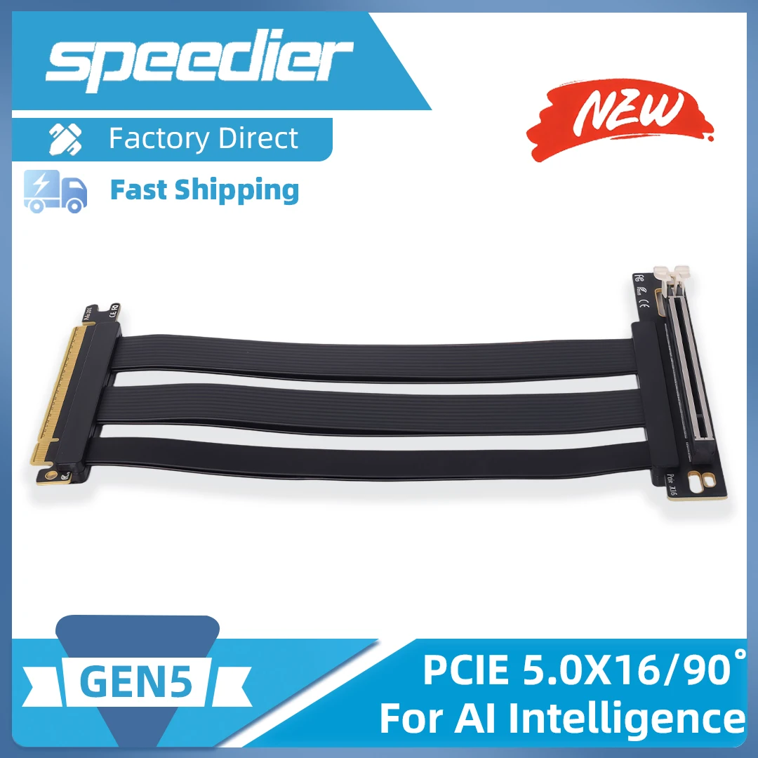 

Черный кабель-удлинитель PCIe 5.0 x16 с угловым разъемом 90 градусов, вертикальный адаптер для видеокарты, кронштейн-держатель для графического процессора, 2-3 слота, 0.2 м