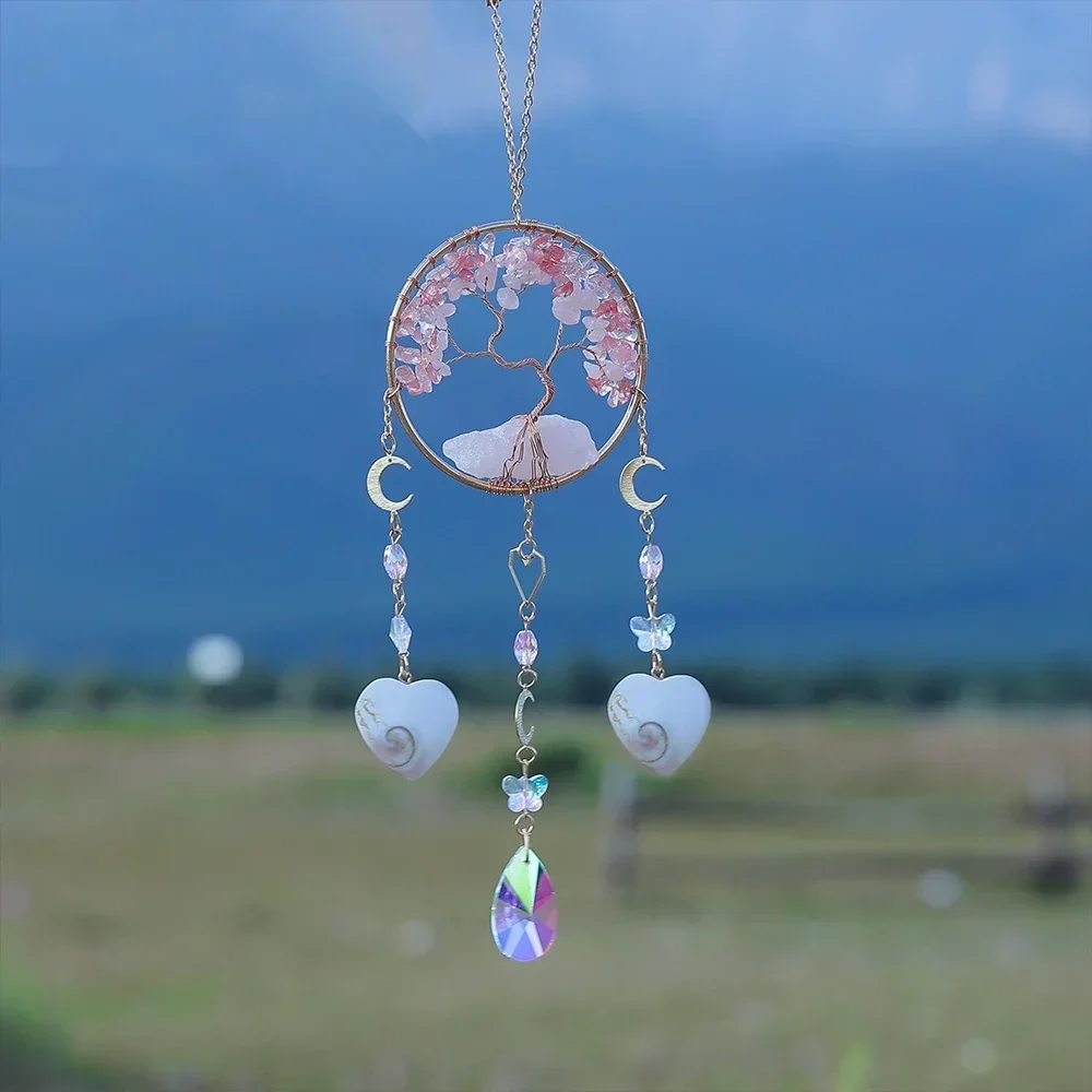 New Colorful Natural Tree of Life Crystal Stone  Natural  Dream Catcher Lucky Reiki Healing Wall Hangings Home Decoration Gift