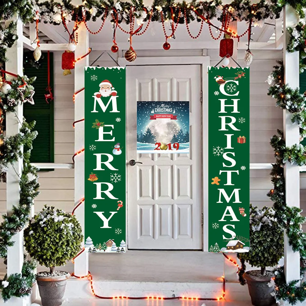 

1Pair Christmas Door Curtain Banner Merry Christmas Letters Hanging Decoration Indoor Outdoor Xmas Party Door Sign