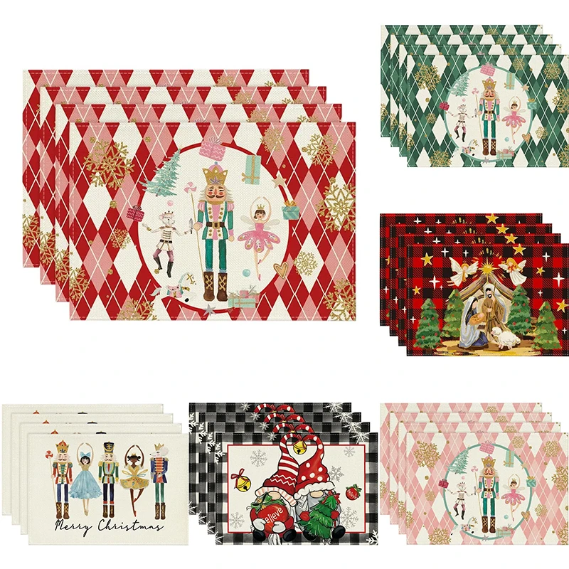 Christmas Table Placemats with Nutcracker Gnome Patterns Festive Design Decorative Mats for Xmas Dinner and Holiday Table