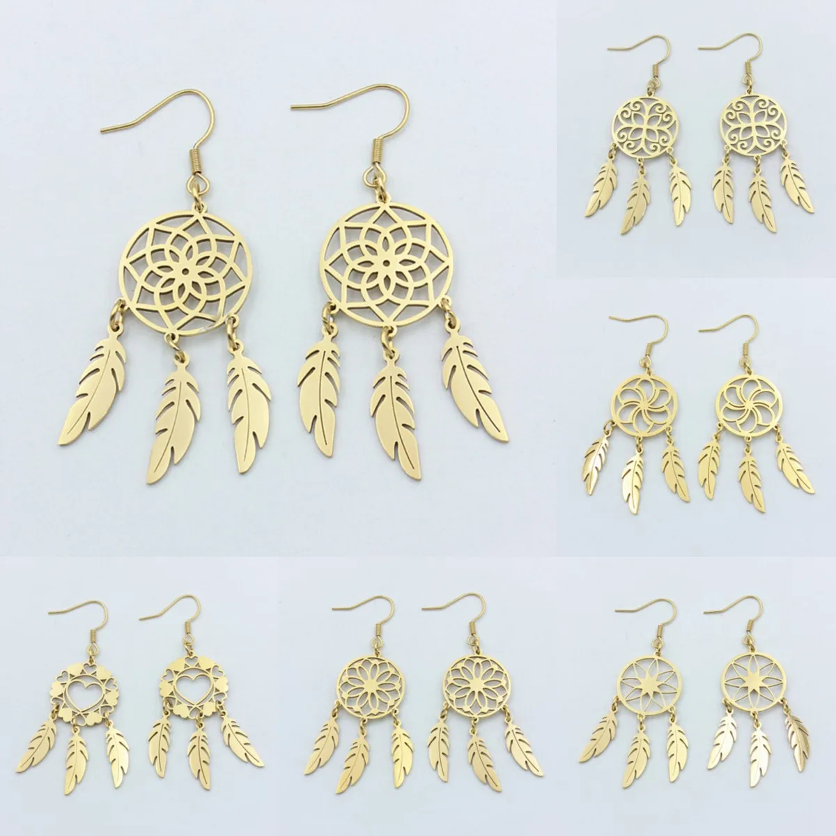 1 pair Stainless Steel Bohemia Jewelry Dream Catcher Earrings Fashionable Female Feather Tassel Dangle earrings jewelry gifts