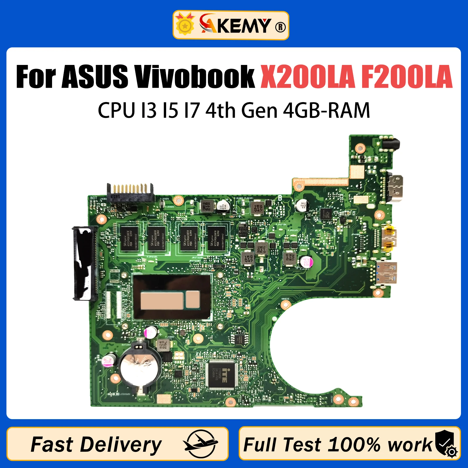 

AKEMY X200LA Mainboard For ASUS Vivobook F F200LA X200L F200L Laptop Motherboard CPU I3 I5 I7 4th Gen 4GB-RAM LVDS OR EDP