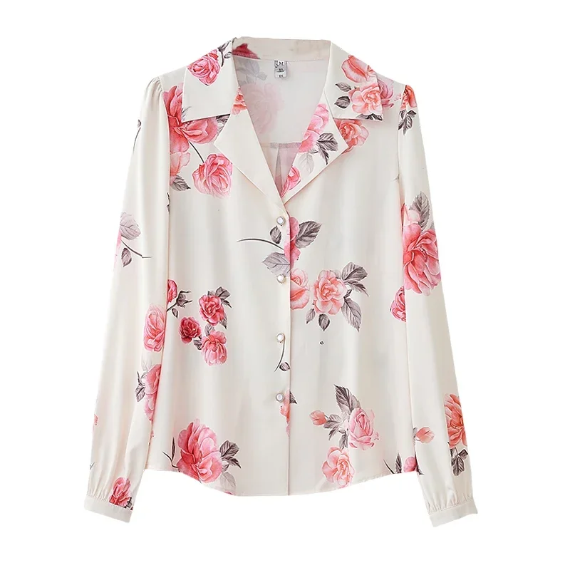 Chiffon Vintage Women's Shirt Spring/Summer Prints Clothing Sales Loose Long Sleeves Korean Tops V-necks Women Blouses