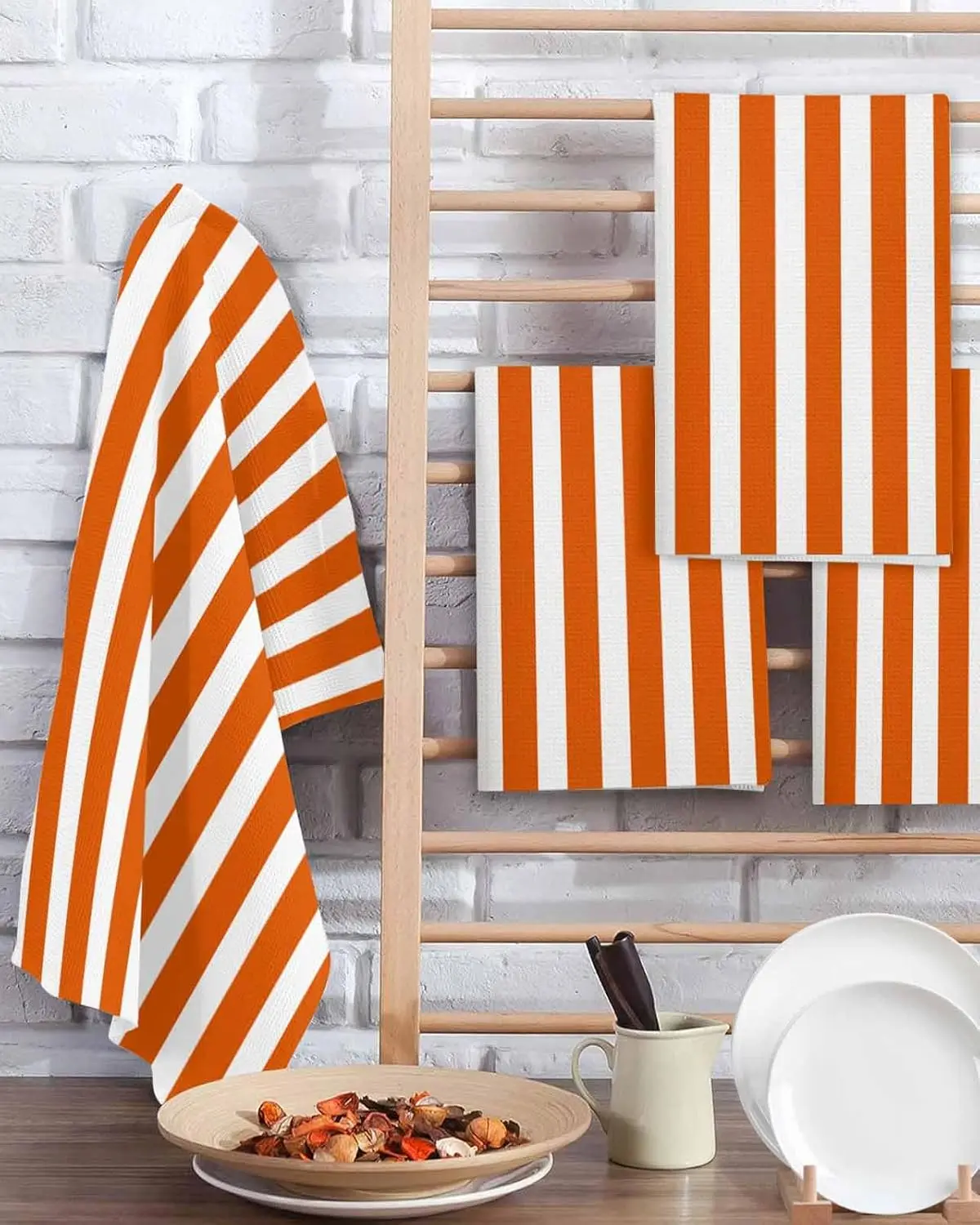 

Orange White Stripe Graphics Kitchen Dish Tea Towels Cleaning Supplies Quick Drying Absorbent Dish Towel Kitchens Accessories