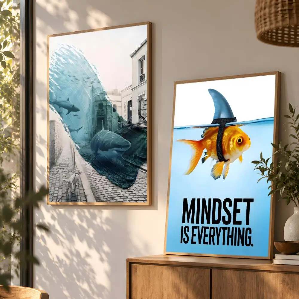 Home Decor Mindset Is Everything Shark Fish Poster Wall Art Home Decor Living Room Bedroom Office Dorm Apartment Gift