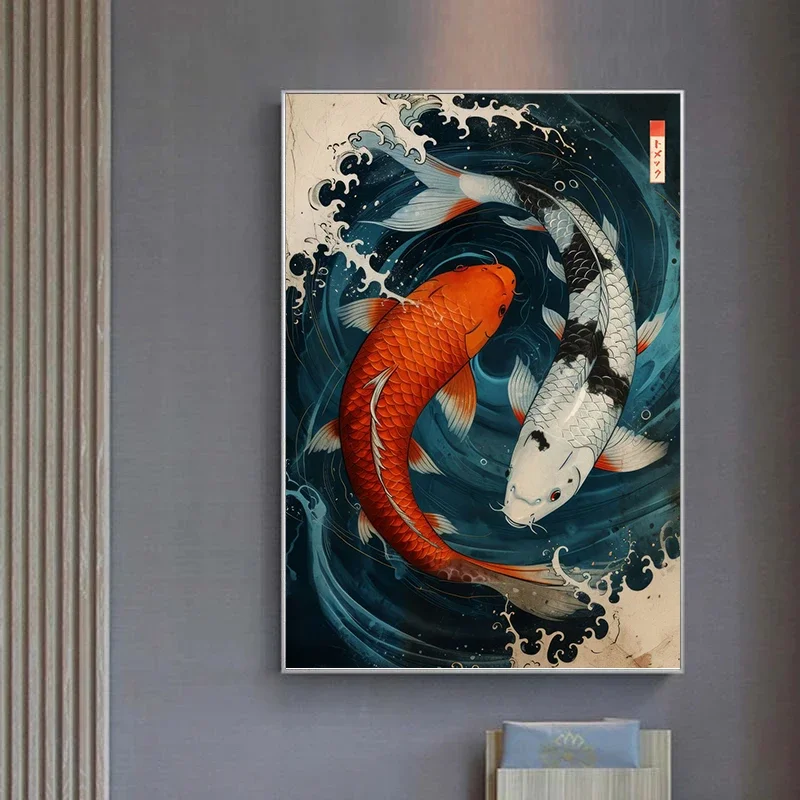Japanese Style Ink Ukiyo Print Poster Shrine Koi Samurai Maid Wall Art Picture East Asian Culture Canvas Painting Home Decor