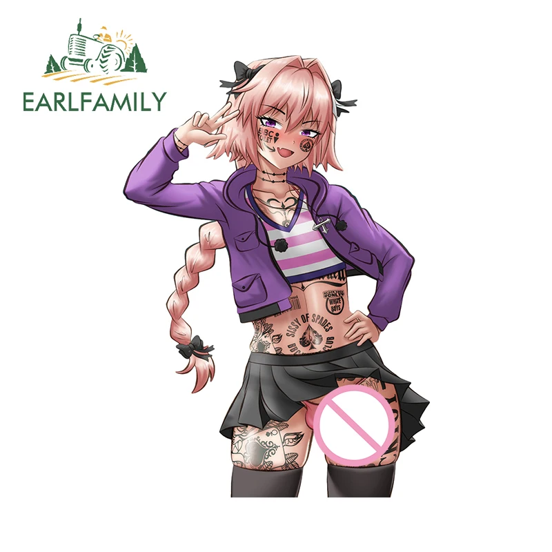 EARLFAMILY Astolfo Tattoos Waifu Femboy Car Stickers Thicc Booty Hentai Curvy JDM Creative Accessories Waterproof Decal