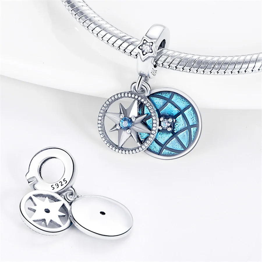 Wholesale 925 pure silver charming earth compass two-piece pendant jewelry beads DIY accessory bracelet fittings TK bestseller