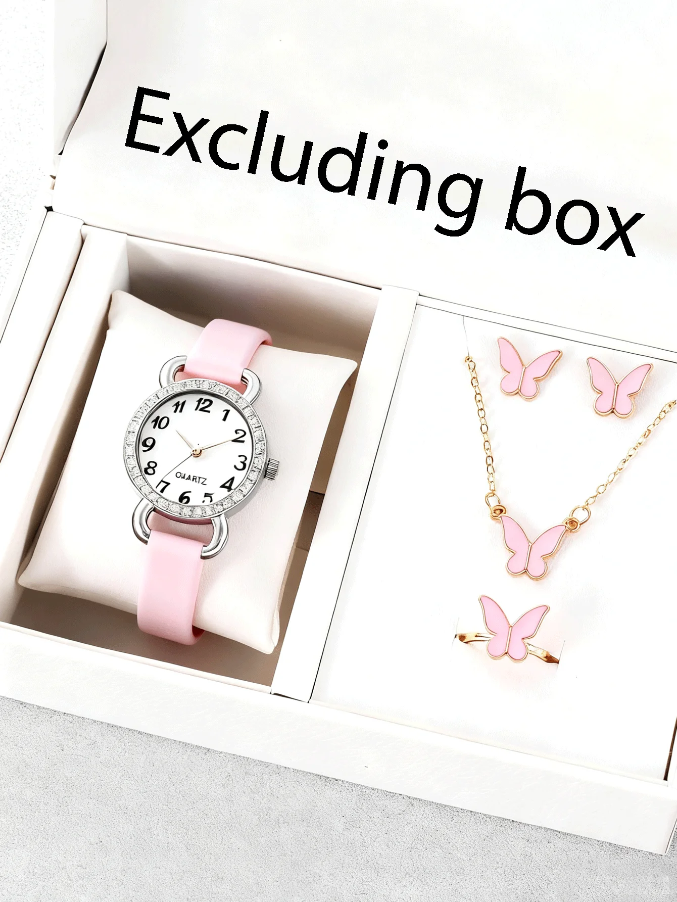5-piece thin belt women's watch with diamond inlay, niche mother of pearl face quartz watch for women