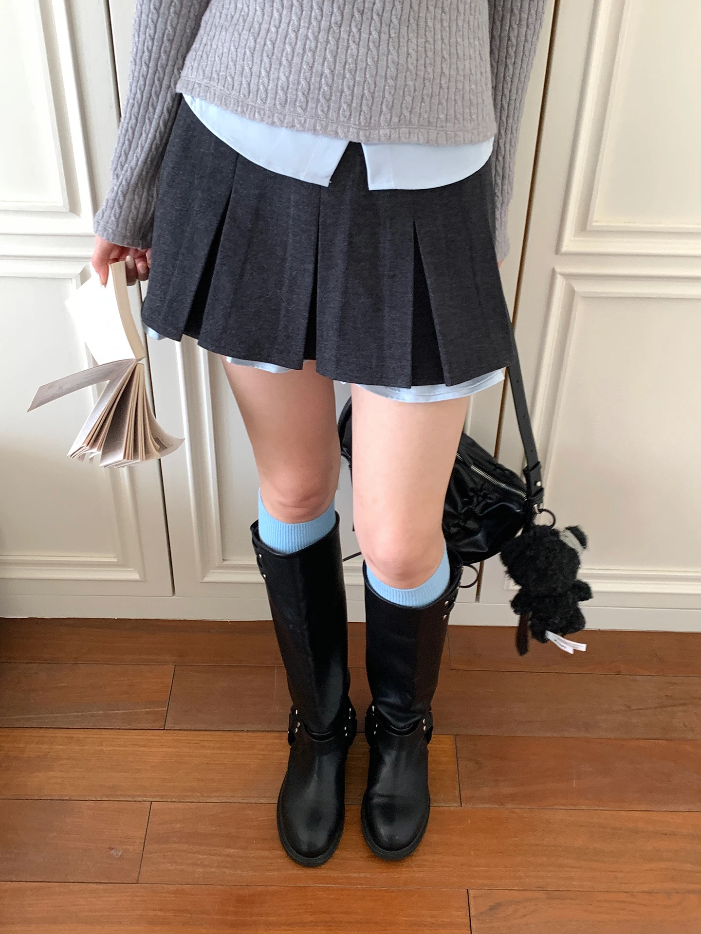 

High Waist Korean Sle f Skirt with Color Blo Wide Pleats And Fake Two-Piece Design for Young Women Ci Commute Casual...