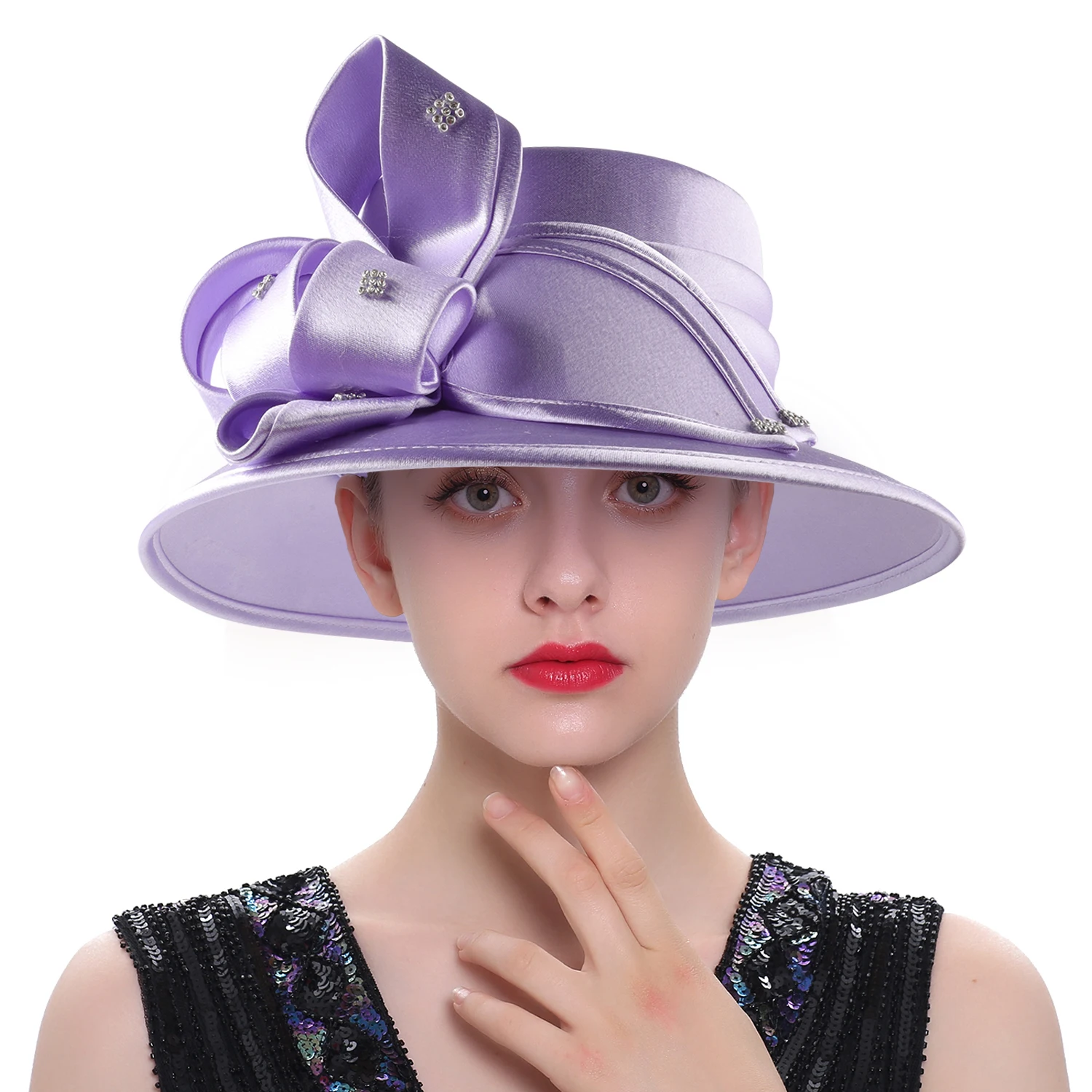 Hot Sale Women Satin Cloth Church Hat Elegant Wedding Photography Top Hat Female Banquet Fancy Fascinator Formal Hat Female