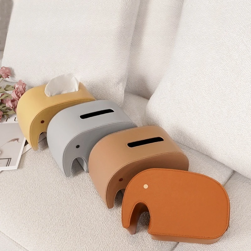 

Creative Elephant-Shaped PU Leather Tissue Box Korean Cartoon Paper Drawer Living Room Bedroom Decoration Storage Ornaments