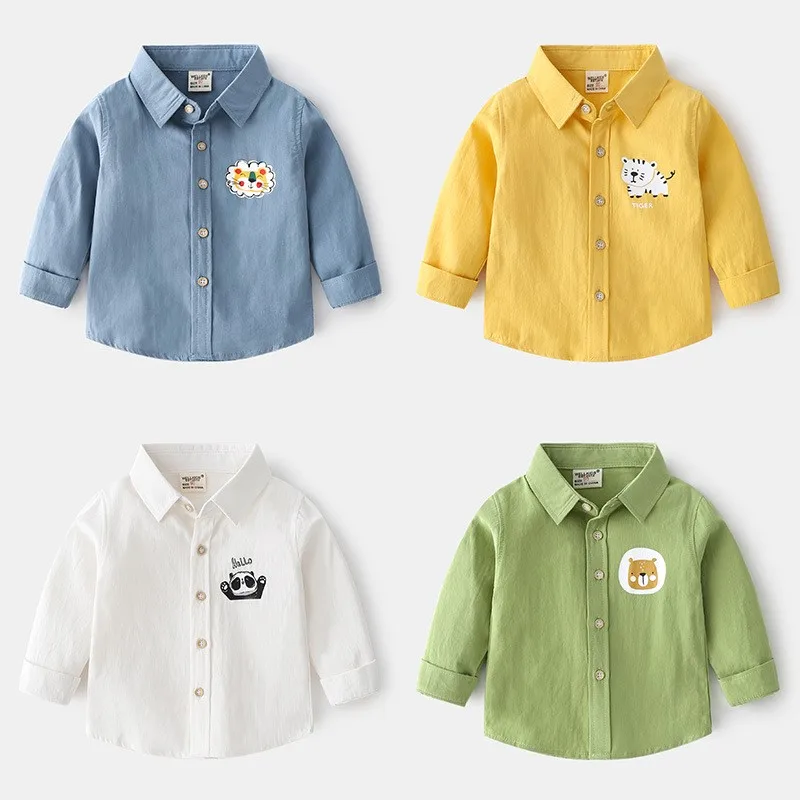 Thin lapel soft cotton shirt Boys wear cartoon shirts during spring and autumn