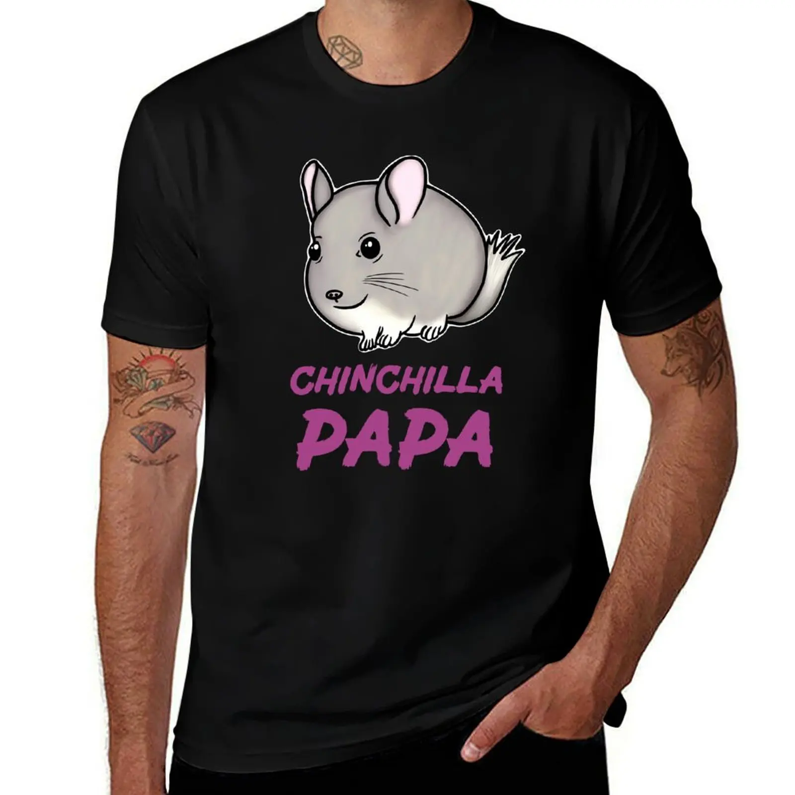 

Chinchilla Papa for Chinchilla Lovers, Purple T-Shirt Big Size Short Sleeve Tee for Men