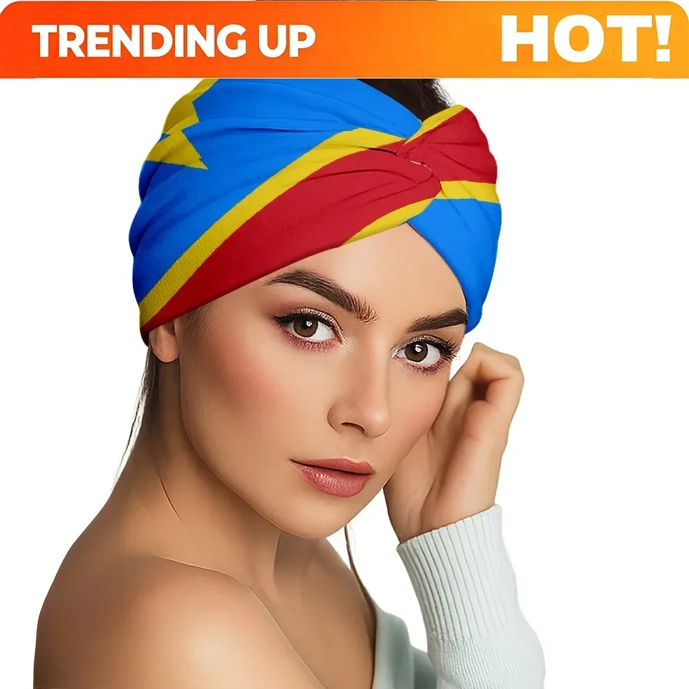 Custom 1pc Hair Tie, Democratic Republic Of The Congo Flag Pattern Fashionable And Lightweight Headband, Sports Headband