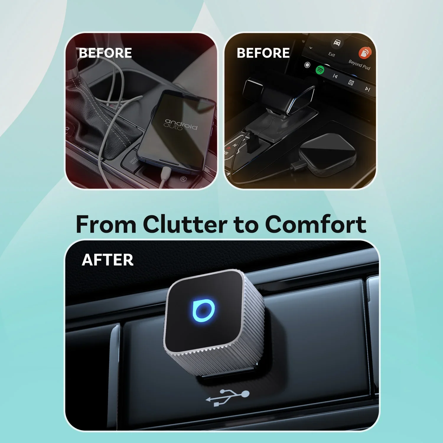 Ottocast Mini Slim Wireless CarPlay Android Auto Adapter Plug Play Fast Connect Mini USB Dongle لمرسيدس بنز أودي تويوتا et