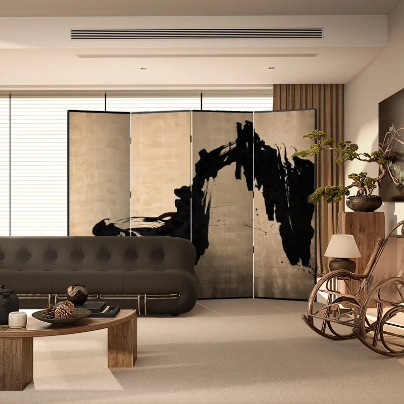 Oriental Aesthetics New Chinese Screen Partition Living Room B & B Solid Wood Foldable Tea Room Hotel Freehand Lines D Ω