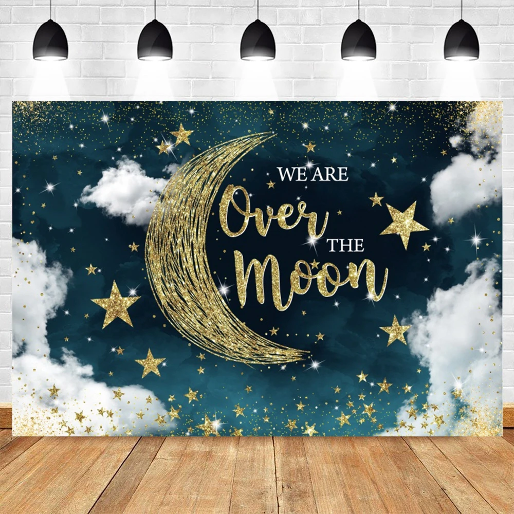 Toile De Fond Photographie Nuit Étoilée 150x120cm - Lune Et Étoiles Brillantes Pour Nouveau-Né Et Anniversaire