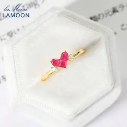 LAMOON 925 Silver Ring For Women Cute Sweety Heart Synthetic Corundum 14K Gold Plated Fine Jewelry Gift Japanese Style LMRI151