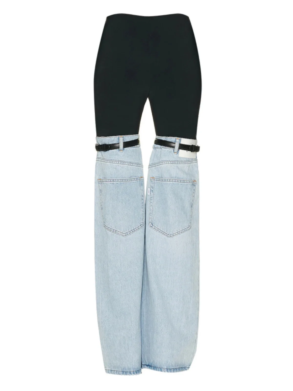 

High Waist Bell Bottom Jeans Women's Spring Autumn Design Sensation American Style Knee Belt Wide Leg Long Pants