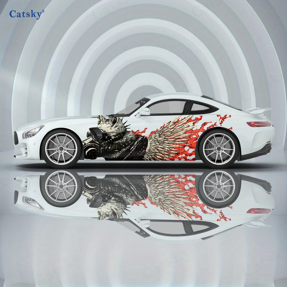 

Механическая собака в стиле панк с крыльями, автомобильные виниловые наклейки, самоклеящаяся наклейка из ПВХ, подходит для грузовиков, внедорожников, декор, автоаксессуары, подарок