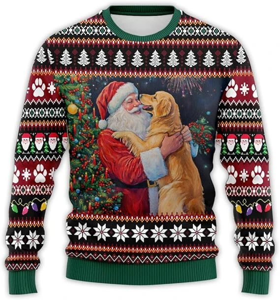 

Санта-Клаус Собаки Уродливый рождественский свитер для мужчин Одежда Праздничные мужские забавные уродливые свитера Рождественский джемпер Свитер Толстовка Топы