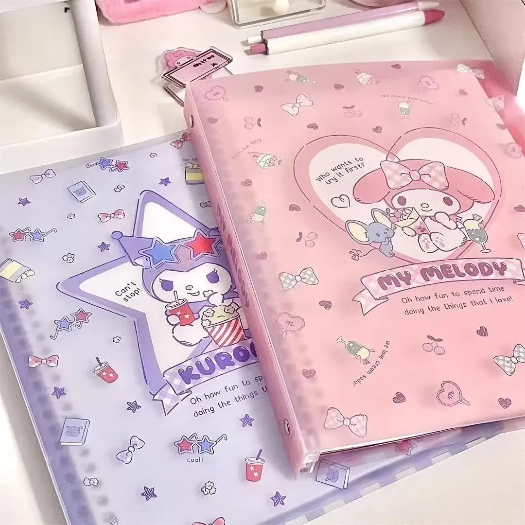 50Sheets Cute Sanrio Kuromi Melody Transparent Loose-leaf Hand Book Student Portable Notebook ring binder Birthday Gift