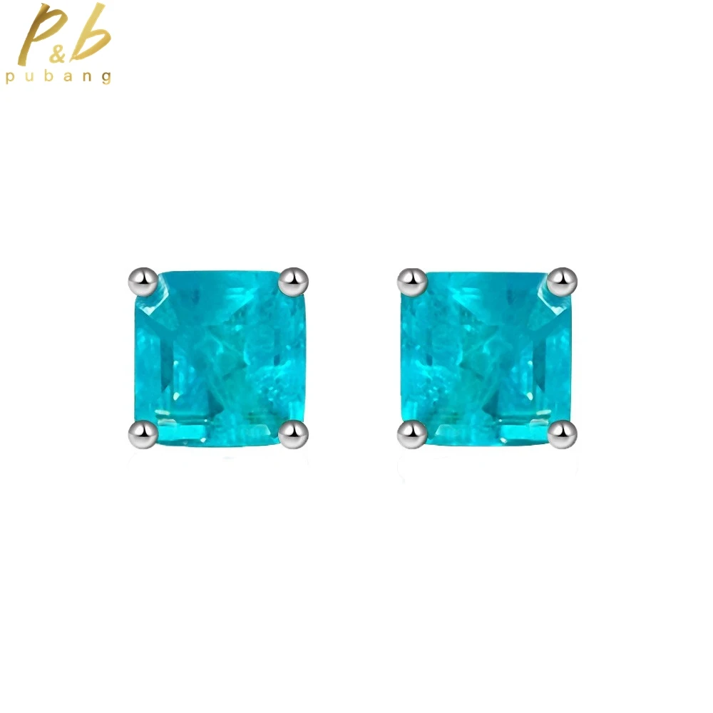 

PuBang Fine Jewelry 925 Sterling Silver Paraiba Gem Created Moissanite Stud Earrings for Women Anniversary Party Gifts Wholesale