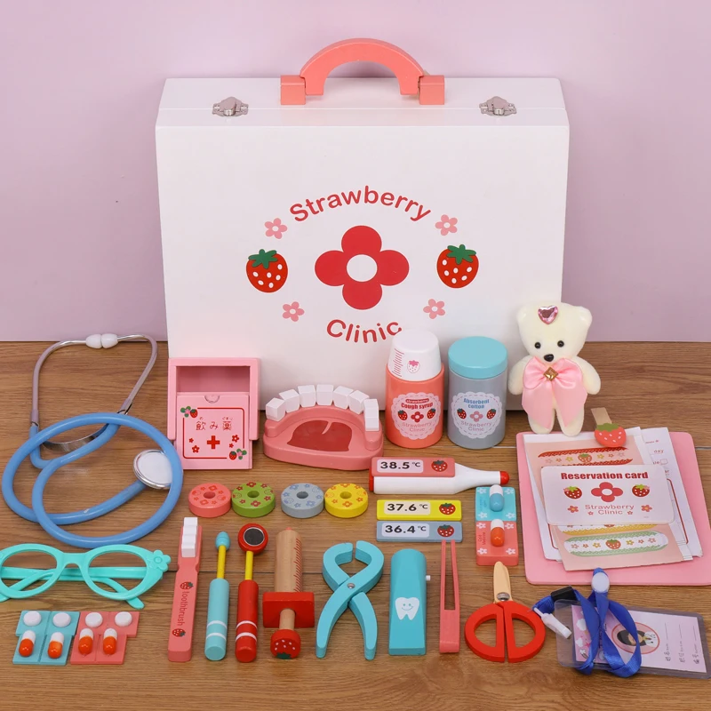 Children's wooden makeshift home simulation medicine box doctor set nurse boy girl baby role-playing toy
