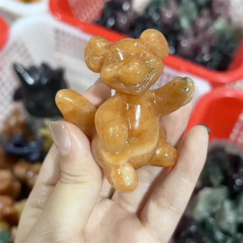 

Natural Sunstone Cartoon Mouse Carving Healing Fengshui Stone Crystal Home Decoration Holiday Gift 1pcs