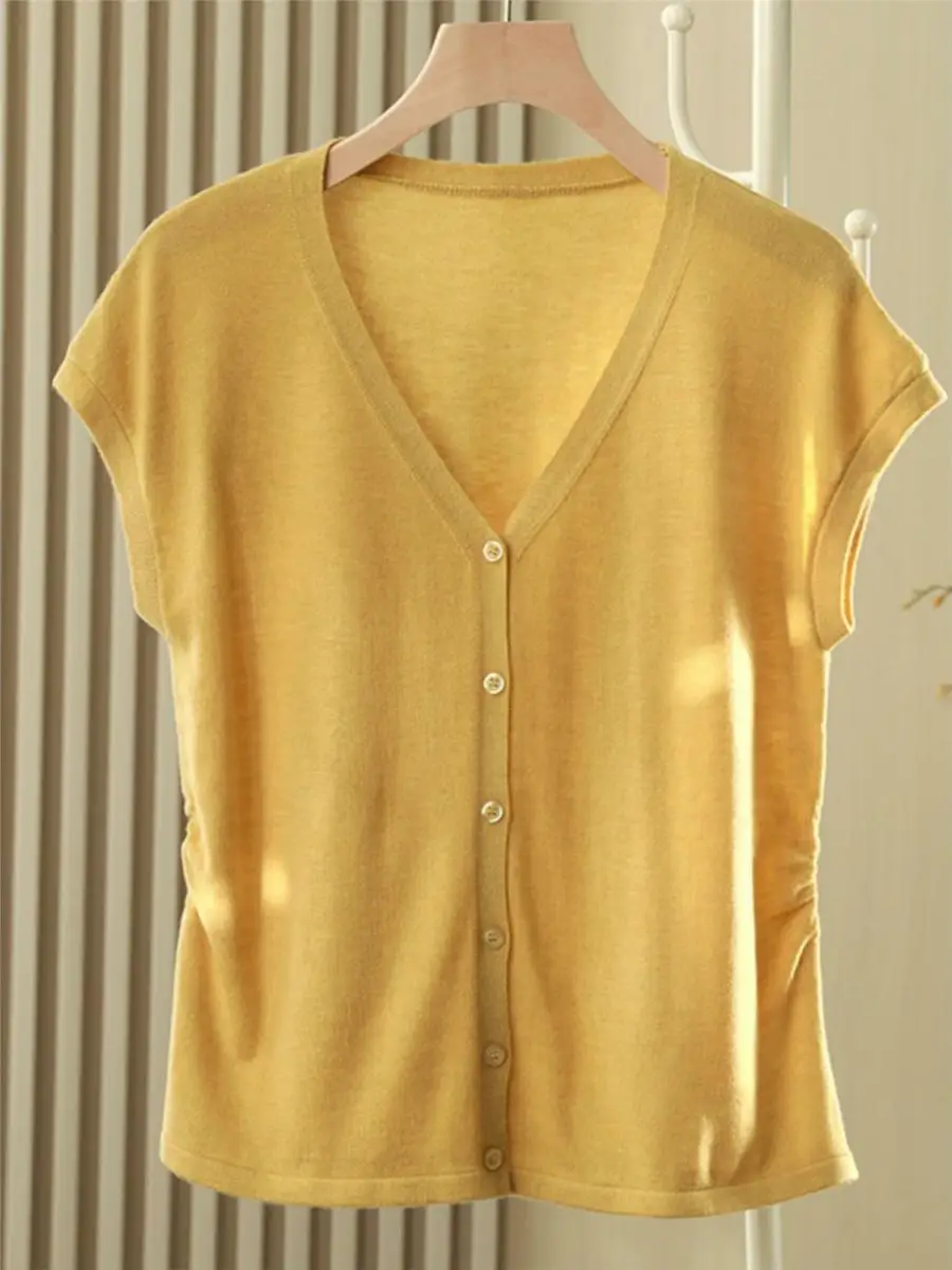 

Облегающий трикотажный топ V-Ne, женская модная летняя футболка irt Svel с запахом, застежка на талии, дизайн