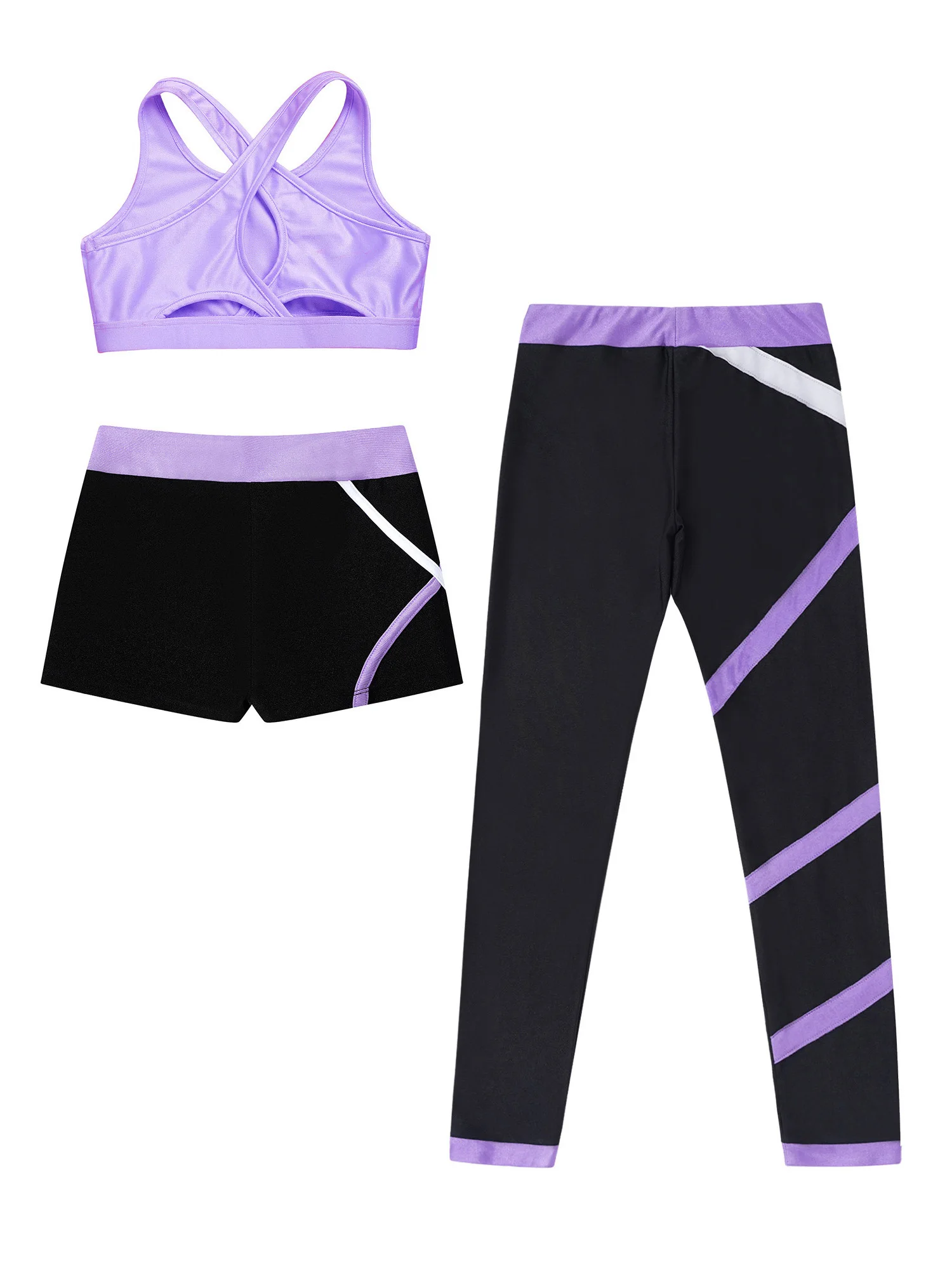 Children Sport Clothes Sets Kids Fitness Suits for Girls 3Pcs Sports Set Crop Top Pants Shorts for Running Workout Yoga Outfits