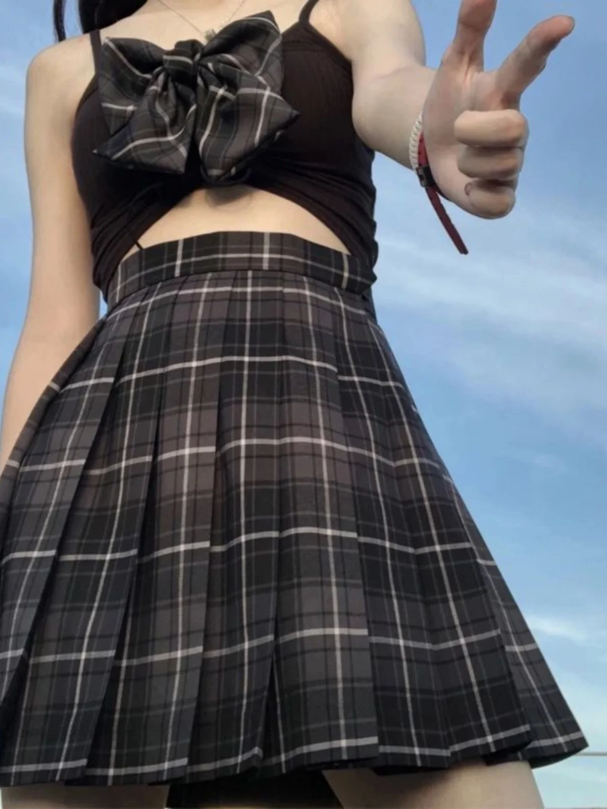 

Japanese Sle Student Plaid Skirt High Waist A-Line Sweet College Girl Collection JK orm Polyester Fiber Skirt