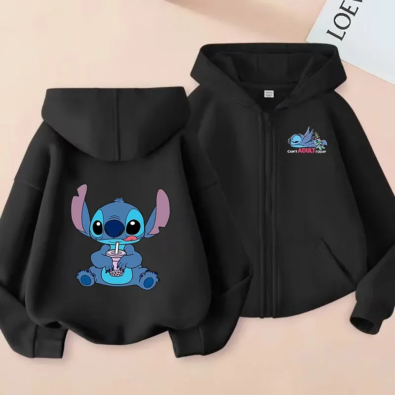 Disney Stitch Cartoon Print Harajuku Pattern Print Zipper Sweater Children\'s Coat Hoodie Boys Girls Coat Casual Sports Cardigan