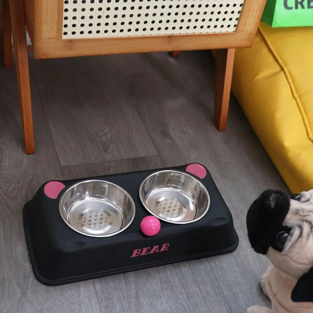 

Bear Shape Double Pet Bowl Large Capacity Detachable Cat Food Container Anti-knock Anti Slip Pet Drinking Bowl for Dogs Cats