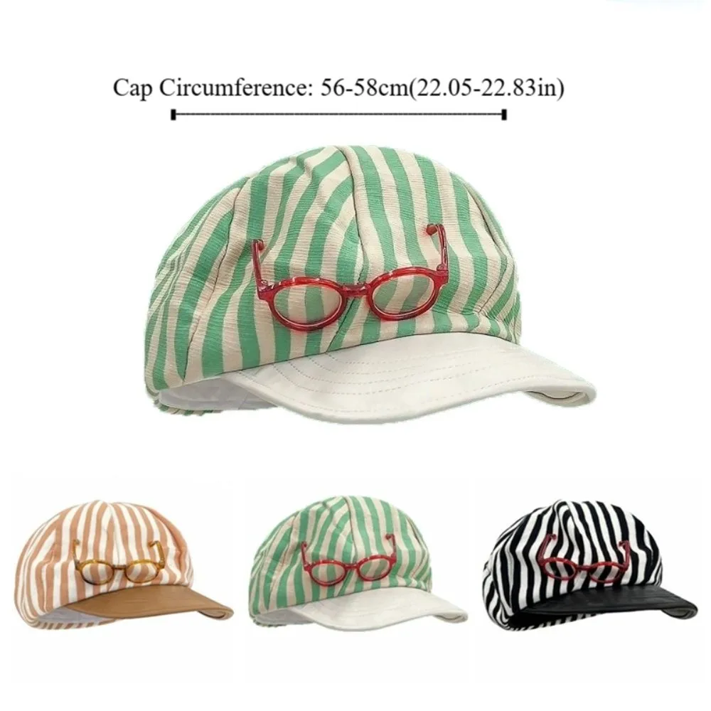 قبعات كورية كلاسيكية مخططة متعددة الاستخدامات قبعات رسام كلاسيكية Y2k قبعة صغيرة غير رسمية للنساء #6