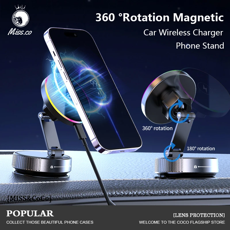 

Universal Wheel 360 °Ring Magnetic Car Wireless Charger Phone Stand Quick Charging Suction Cup Vacuum Foldable Phone Holder