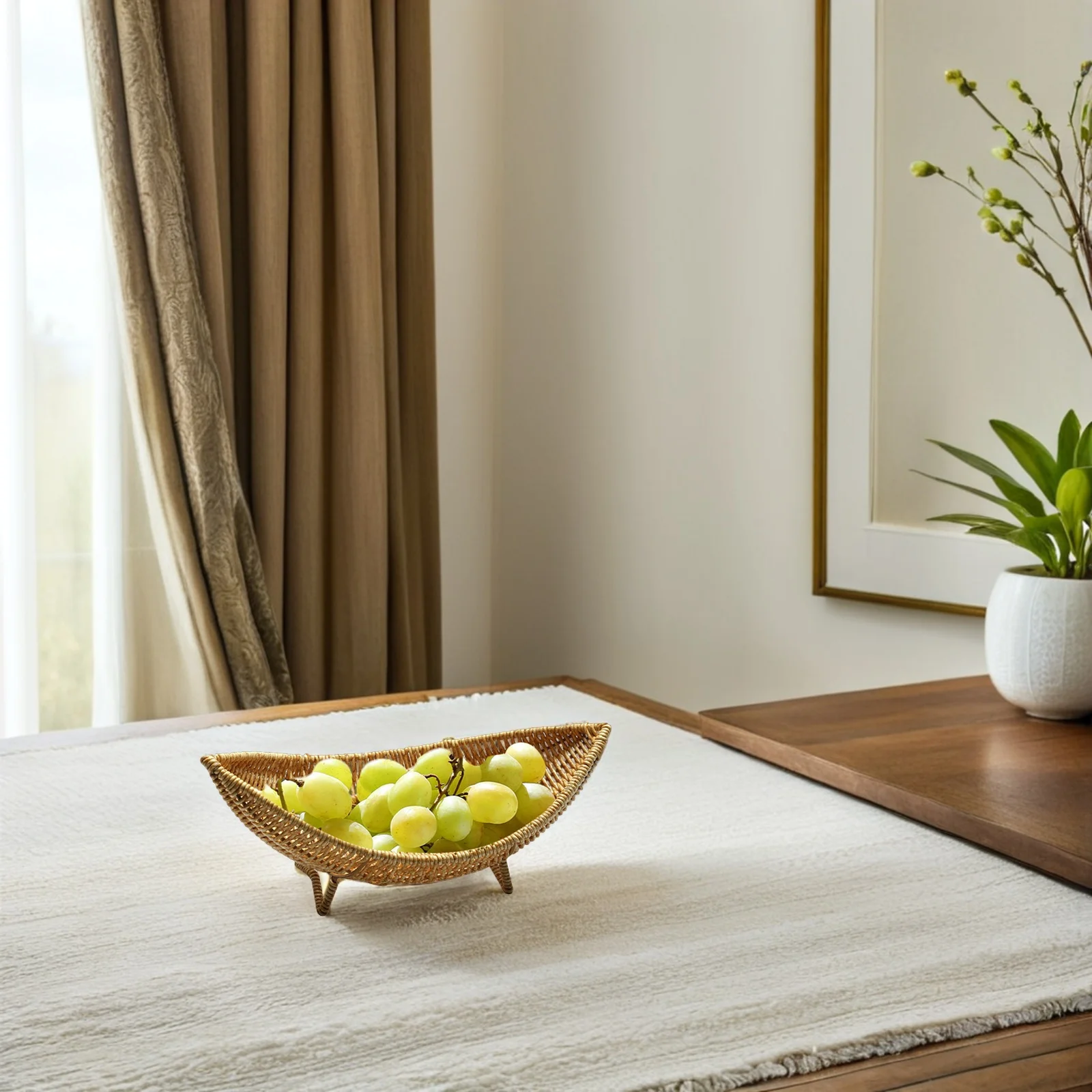 

Rattan Fruit Plate Woven Ship Basket Multipurpose Kitchen Storage Holder Fruit Vegetable Bread Snack Serving Tray