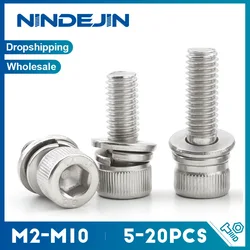 5/10/20pcs Hex Socket Head Cap Sems Screw with Washer M3 M4 M5 M6 M8 Stainless Steel Metric Allen Head Combination Screw