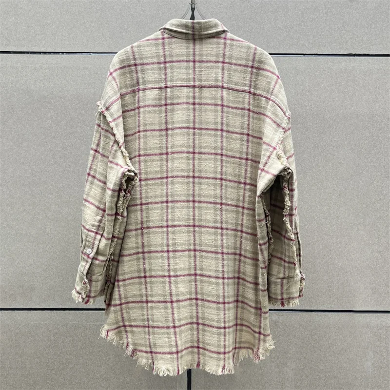 women\'s blouses trend 2024 Autumn new plaid printed pure cotton long sleeved top Gradient Loose fit women\'s shirt y2k Thin coat