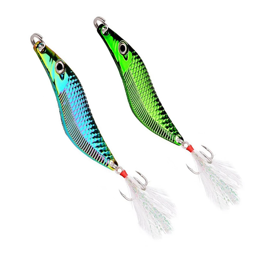 

Metal VIB Leech Spinners Spoon Lures20g 15g 10g 7g Artificial Bait With Feather Hook Night Fishing Tackle for Bass Pike Perch