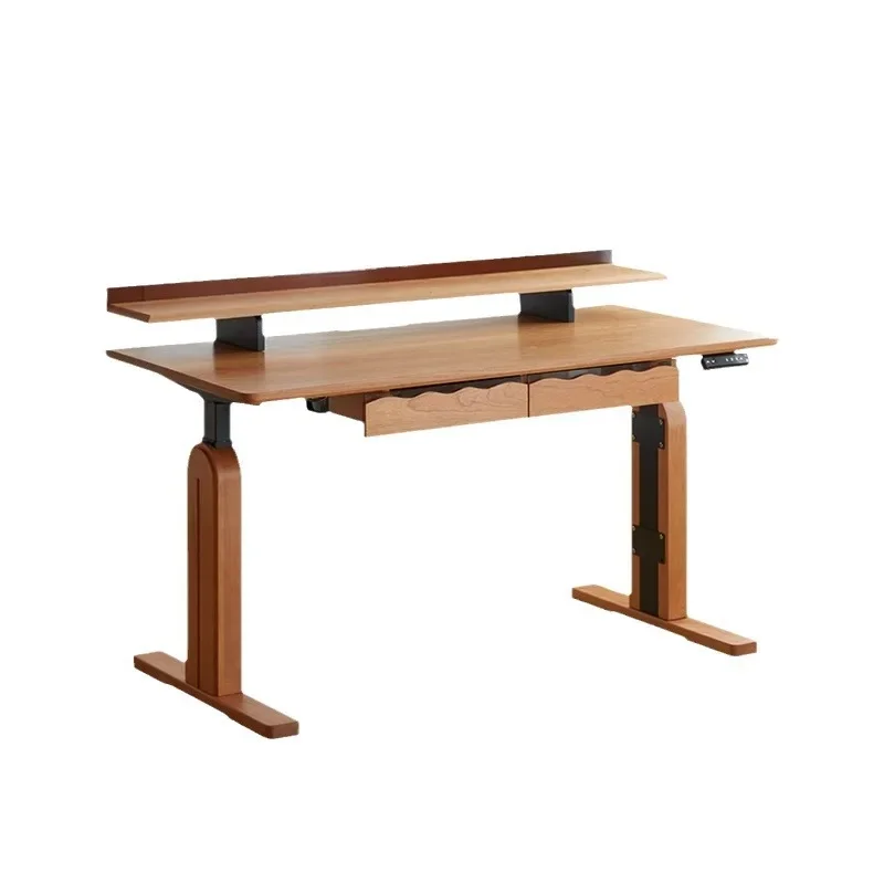 

Electric lifting table Slate household solid wood computer study table Nordic Japanese cherry wood intelligent workbench