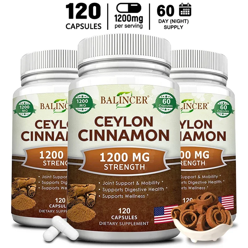 Ceylon Cinnamon Capsules - Supports Healthy Blood Sugar Levels, Blood Circulation and Joint Mobility, and Maintains Metabolism