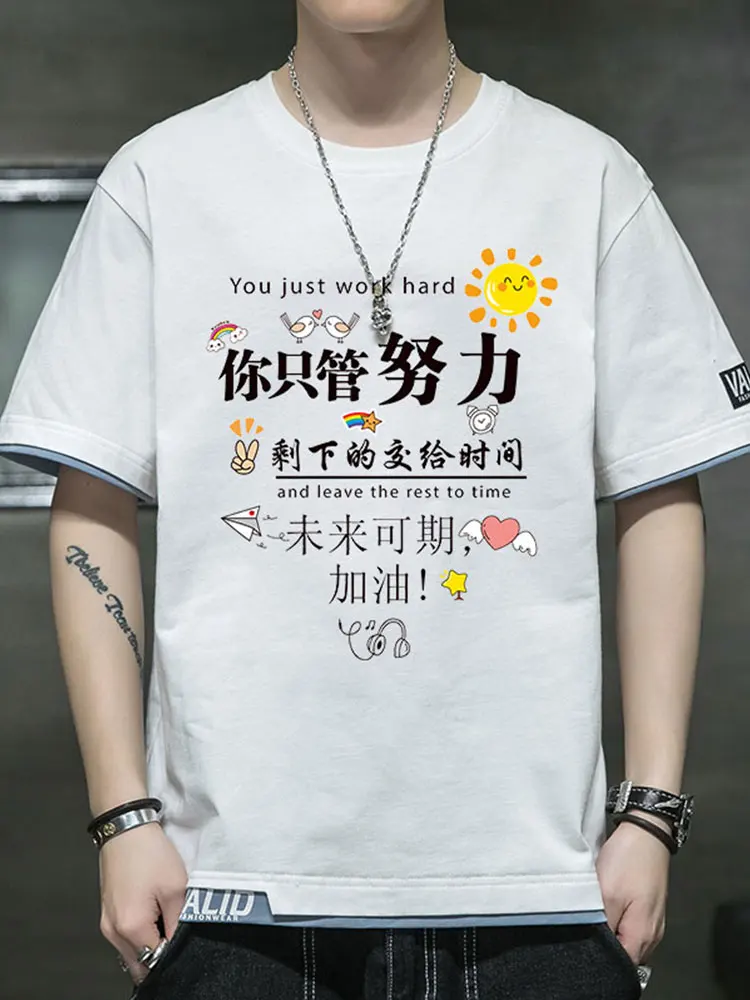 

Мужская повседневная свободная футболка из чистого хлопка с коротким рукавом, дышащая, в стиле High Street, для студентов, модный бренд, универсальный летний топ